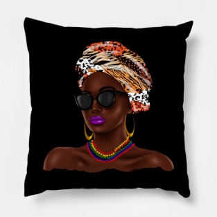 African Melanin Woman, African Pattern, Black Beauty Pillow