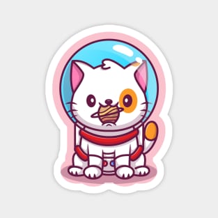 Cute Cat Astronaut With Ball Cartoon Magnet