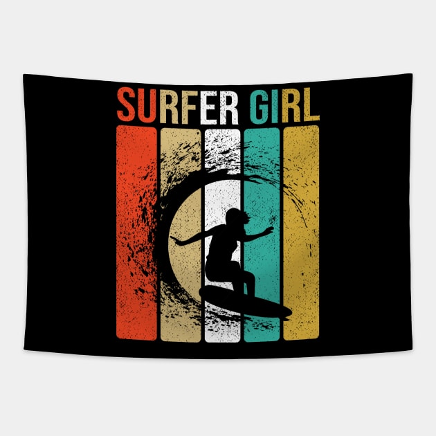 Surfer Girl Surfboard Summer Beach Tapestry by sumikoric