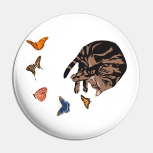 Sleeping Cat with Butterflies Pin