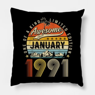 Awesome Since January 1991 Vintage 32nd Birthday Pillow