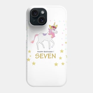 Seventh birthday. Seven. Unicorn Birthday invitation. Party invitation Phone Case