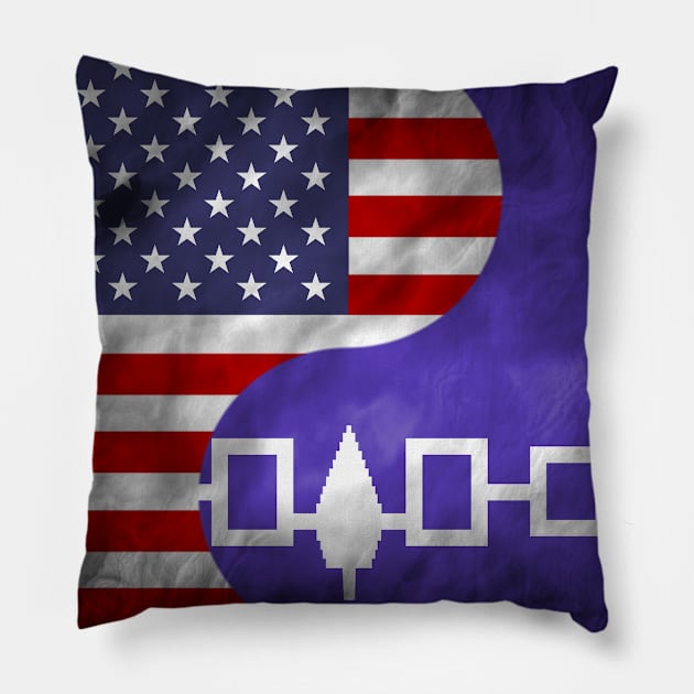 USA and Iroquois Dual Flag Yin Yang Combination Pillow by Family Heritage Gifts