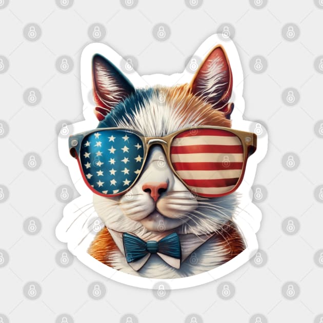 Cat With Usa Flag Sunglasses Magnet by SOS@ddicted