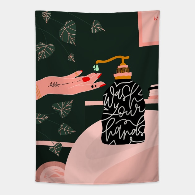 Wash your hands Tapestry by Artsy Morning Studio