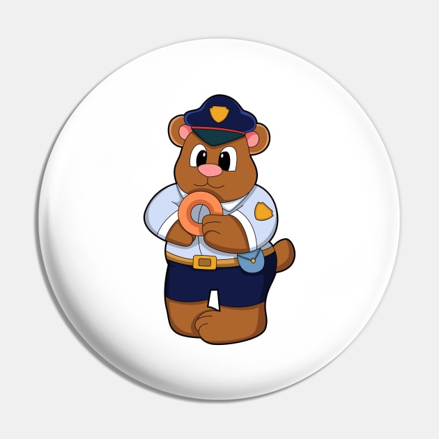 Bear as Police officer with Police uniform & Donut Pin by Markus Schnabel