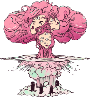 Mushroom Cloud Atomic Bomb Girls Artwork Magnet