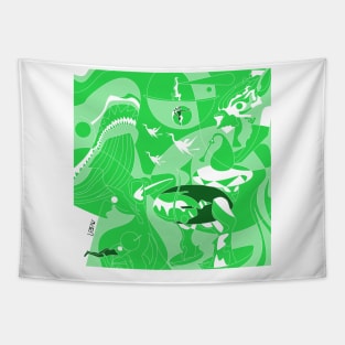 hell delightful parade of yokais and demons art ecopop bosch vector paint Tapestry