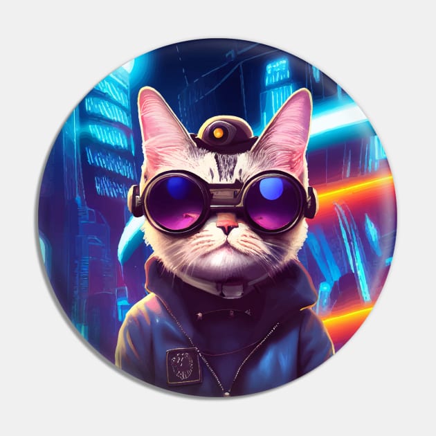 Cool Japanese Techno Cat In Japan Neon City Pin by star trek fanart and more