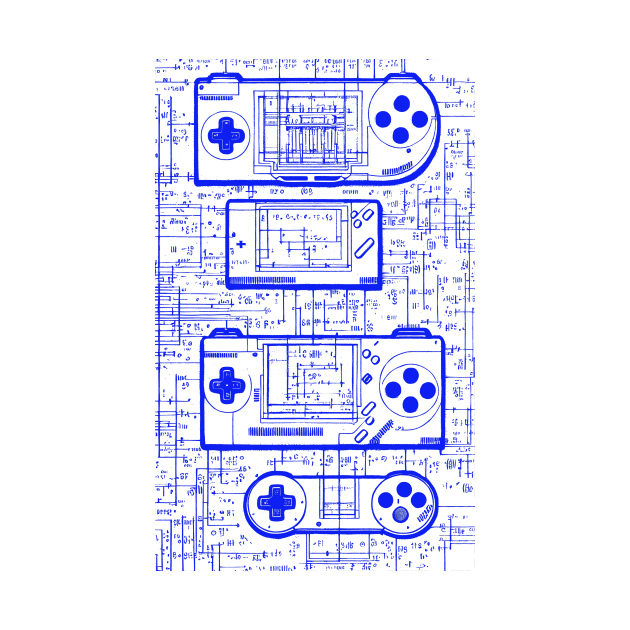 Blue Handheld Gaming Controller Da Vinci Blueprint by Trip Tank