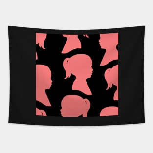 Girl Silhouette - Pink on Black Background Tapestry