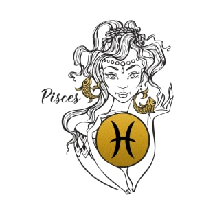 Pisces - Beautiful Girl Gold Illu Zodiac T-Shirt