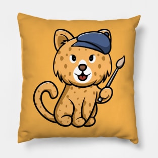 Cute Leopard Artist Pillow