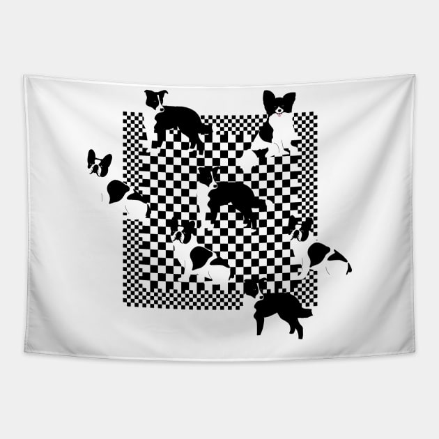Mix Of Black And White Dogs on a Checker Tapestry by okpinsArtDesign