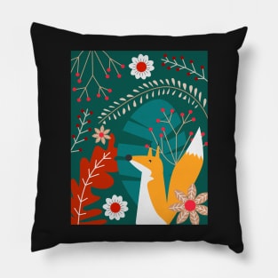 Cute fox in a greenery Pillow