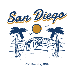 San Diego California USA Palm Trees and Ocean Waves T-Shirt