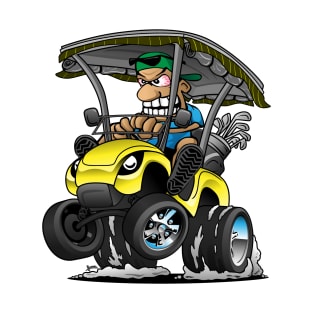 Funny Golf Cart Hotrod Golf Car Popping a Wheelie Cartoon T-Shirt