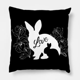 Mama Bunny Baby Bunny LOVE Lily Flowers - White Pillow