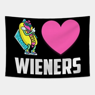 Funny Hot Dog Design - I Love Wieners Heart BBQ LGBT Gay Tapestry