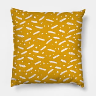 Christmas branches and stars - yellow and white Pillow