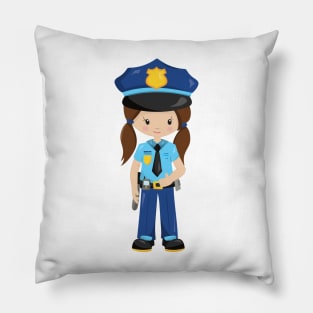 Police Girl, Police Officer, Cop, Brown Hair Pillow