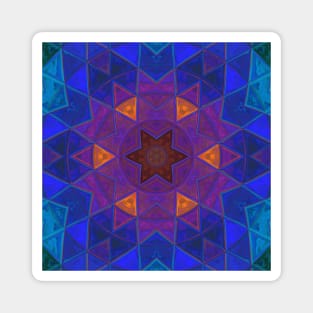 Mosaic Kaleidoscope Flower Purple Blue and Orange Magnet