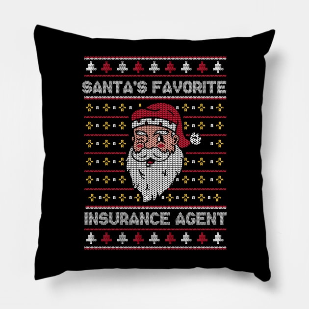 Santa's Favorite Insurance Agent // Funny Ugly Christmas Sweater // Insurance Sales Holiday Xmas Pillow by Now Boarding