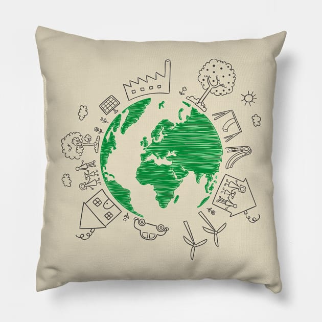 Sketchy earth day Pillow by Mako Design 