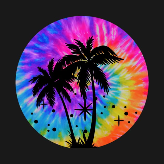 Tie Dye Palm Tree Beach Scene: Trippy Hippie Boho Tropical Pink Rainbow Neon Colors by ThePinkPrincessShop