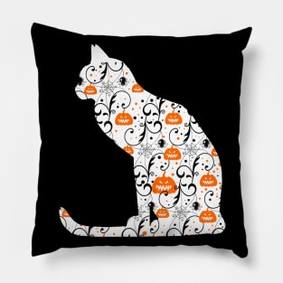 Halloween White Cat With Pumpkin Pillow