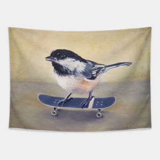 Why Fly When You Can Skate? - chickadee skateboard painting Tapestry