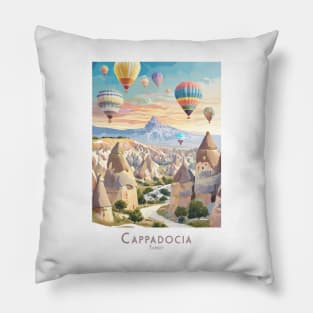 Travel Poster Vintage Retro Enchanted Cappadocia Balloons in Turkey Pillow