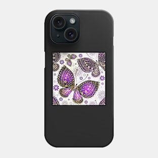 Ornate Purple Butterfly Pattern with Flowers and Swirls Phone Case