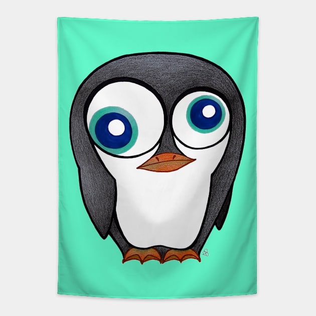 Confused Penguin - A Little Messed Up Bird Tapestry by Elinaana