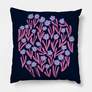 Cute minimalist ditsy flowers in blue and pink Pillow