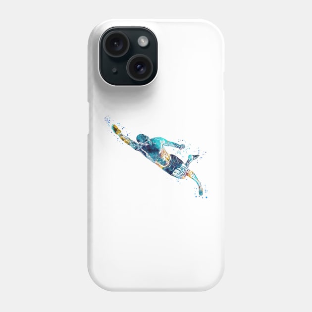 Swimmer Diving in Water Phone Case by RosaliArt