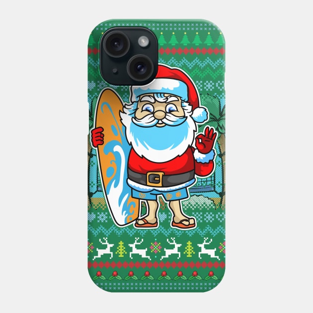 Surfer Santa Claus Surf Ugly Christmas Sweater Pattern Phone Case by E