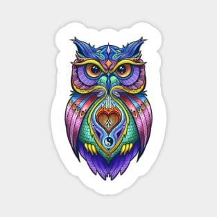 OWL Warrior Tattoo Design, Colorful Zen Spirit Animal Magnet