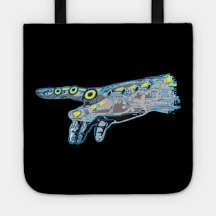 Blue Futuristic Cyborg Hand of God Tote