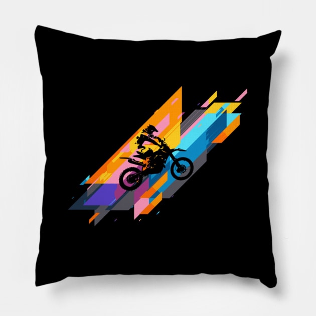 Motorcross Dirt Bike Rider Biker Motorist Motorcycle Pillow by SperkerFulis