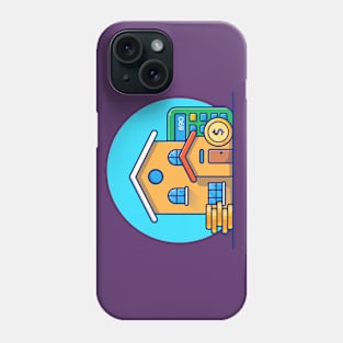 House, Calculator And Coin Cartoon Phone Case