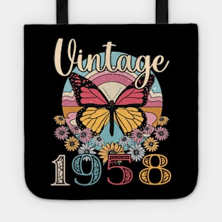 Floral Butterfly Retro Vintage 1958 65th Birthday Tote