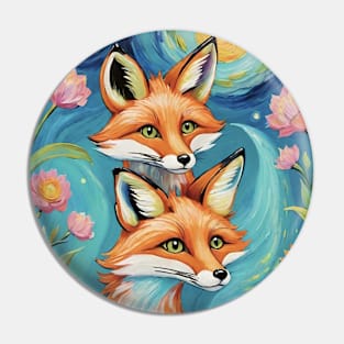 Mystical Foxes: Guardians of the Starry Night Pin