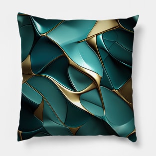 Funky Facade: Trompe-l’oeil Green Turquoise and Gold Pillow