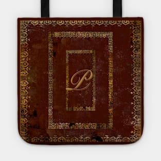 Classic Old Leather Book Cover Monogrammed Letter P Tote