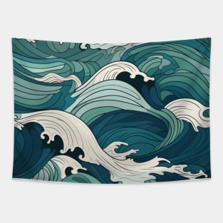 Ephemeral Crests: Hokusai Waves Reimagined Tapestry