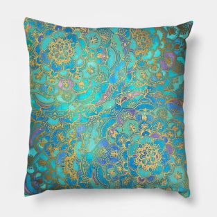 Sapphire & Jade Stained Glass Mandalas Pillow