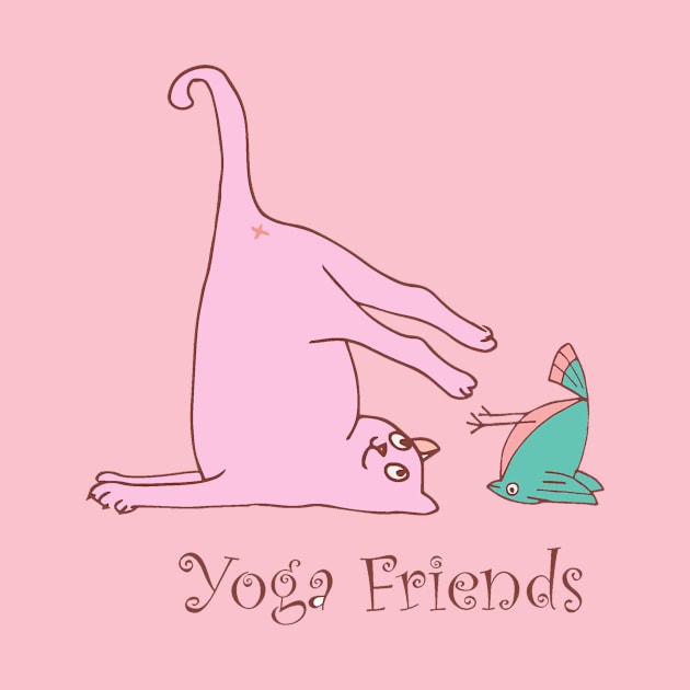 Yoga Friends -Cat & Bird by BGartmanStudio