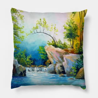 Forest waterfall Pillow