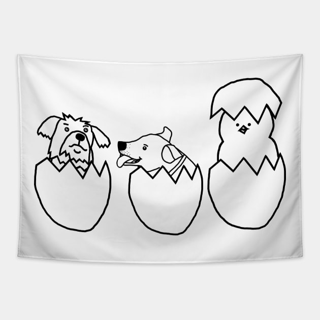 Easter Eggs with Puppy Dogs and Chicken Minimal Tapestry by ellenhenryart